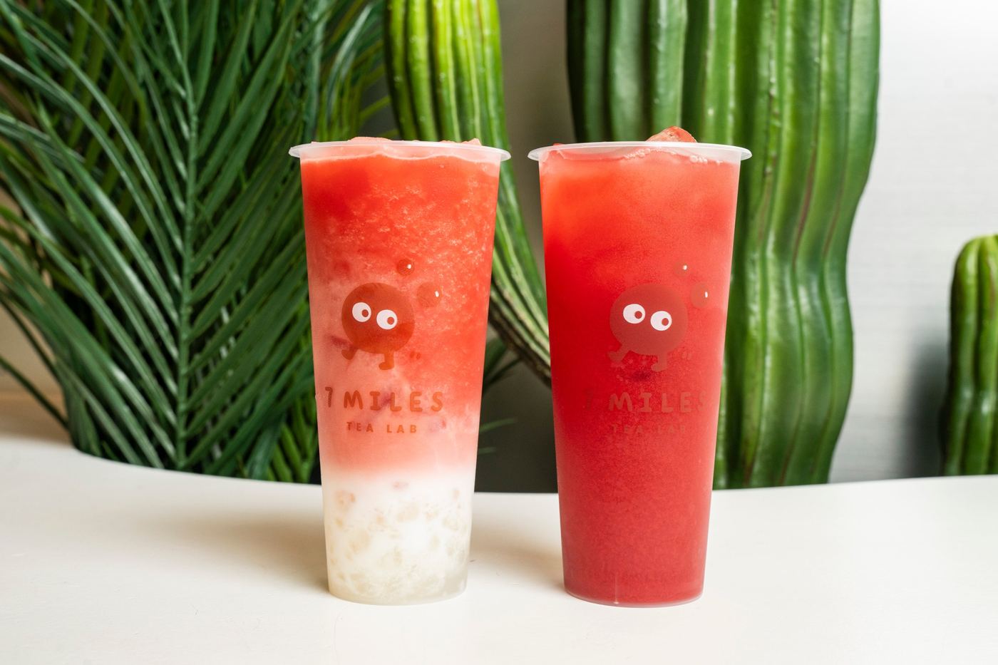 Watermelon coconut slush and watermelon green tea